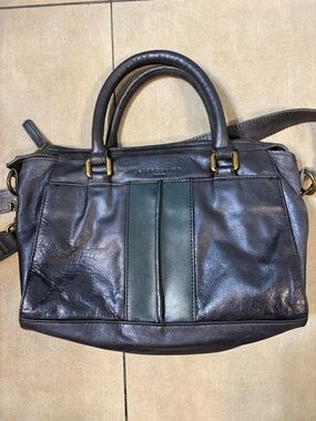 Liebeskind berlin navy metallic Leather Satchel with Green Stripe and crossbody